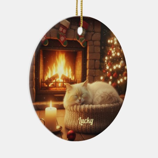 Custom Name Sleeping Cat Christmas Ornament (Rechts)