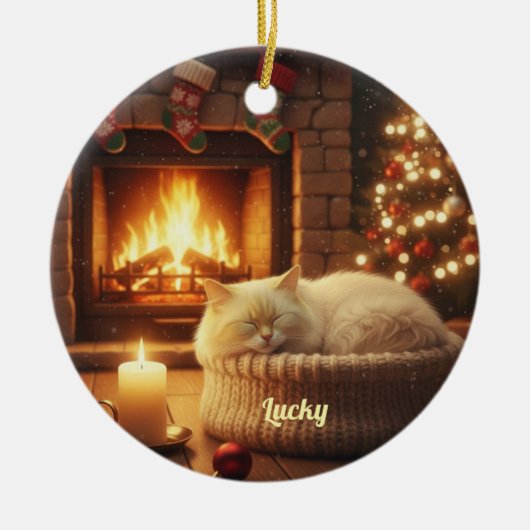 Custom Name Sleeping Cat Christmas Ornament (Voorkant)