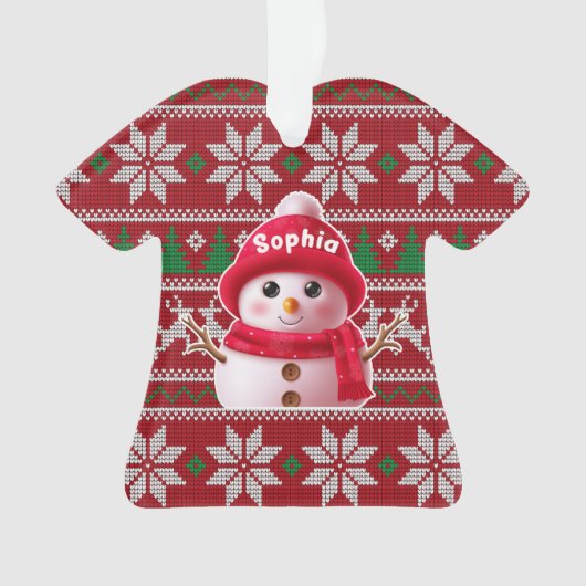 Custom Name Snowman Christmas Shirt Ornament (voorkant)