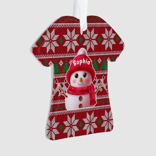 Custom Name Snowman Christmas Shirt Ornament (voorkant)
