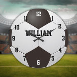 Custom Name Soccer Football Grote Klok<br><div class="desc">Personalized name soccer clock. Designed by Thisisnotme©</div>