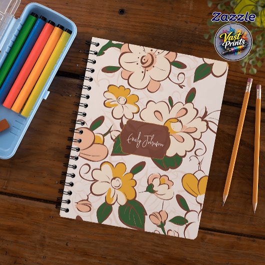 Custom Name Soft Pastel Floral Garden Name Label Notitieboek