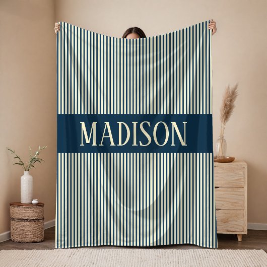Custom Name Stripes Blanket Baby Shower Gift Fleece Deken