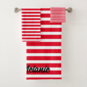Custom Name Stripes Pattern Red White Christmas Bad Handdoek (Insitu)