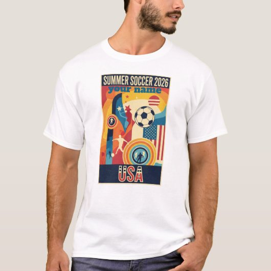 Custom Name Summer 2026 Soccer Fan Retro T-Shirt (Voorkant)