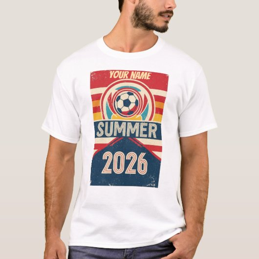 Custom Name Summer 2026 Soccer Fan Retro Tee T-shirt (Voorkant)