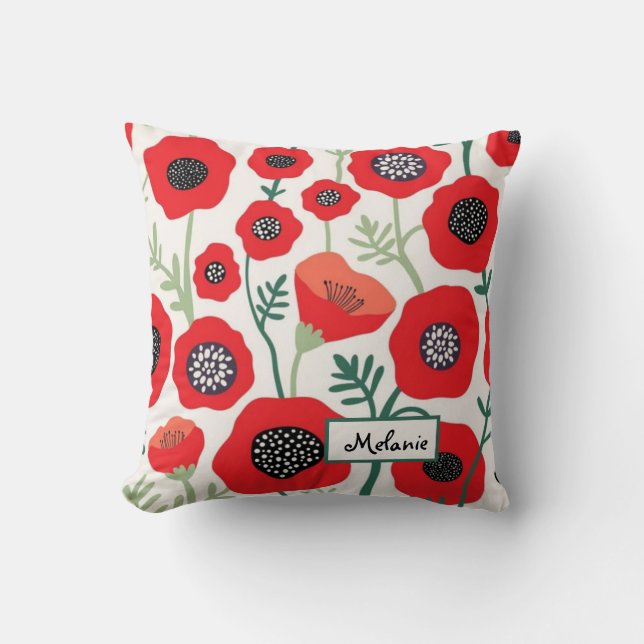 Custom name Summer poppy flowers botanical Kussen (Voorkant)