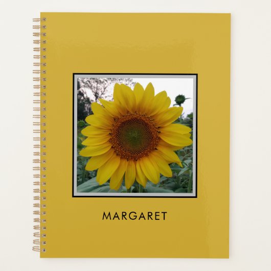Custom Name Sunflower Metallic Gold Daily Planner (Voorkant)