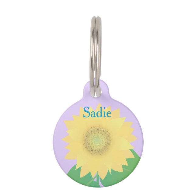 Custom Name, Sunflower Round Pet Dog ID Tag Huisdierpenning (Voorkant)