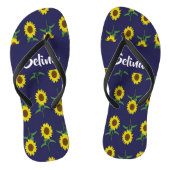 Custom name sunflowers on blue teenslippers (Voetbed)