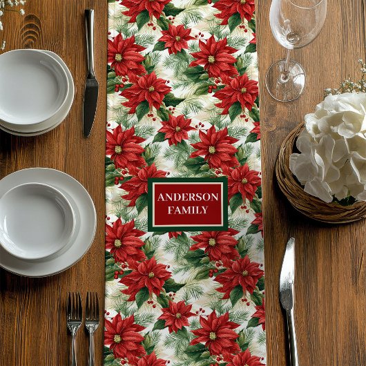 Custom Name Table Runner Classic Holiday Flowers Medium Tafelloper