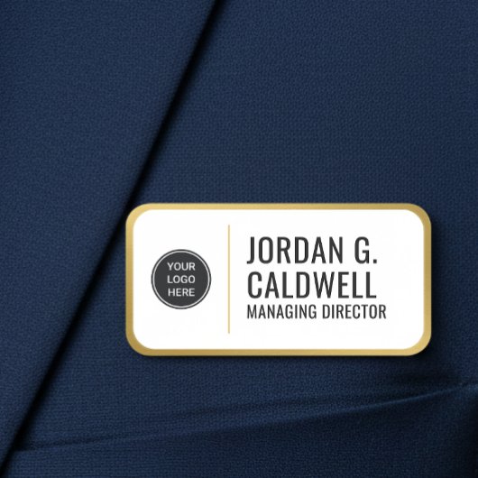 Custom Name Tag with Logo | Gold Magnetic Badge