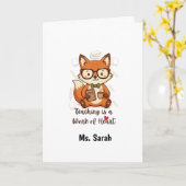 Custom Name Teacher Appreciation - Cute Fox  Kaart (Gele Bloem)