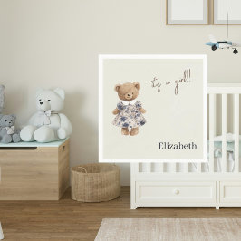 Custom Name Teddy Bear It's a Girl Baby Shower Servet