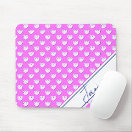 Custom Name Template Pink And White Cute Hearts Muismat