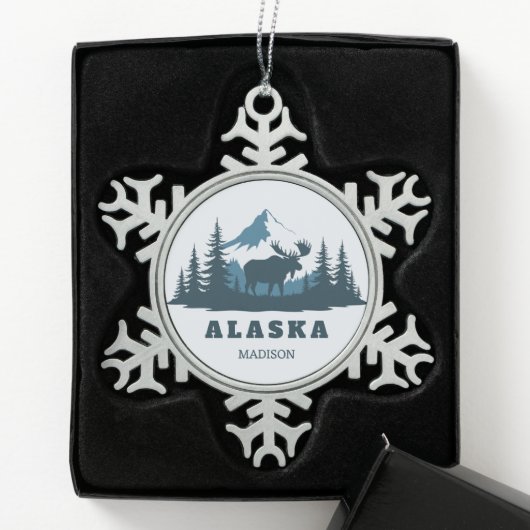 Custom Name & Text ALASKA Tin Sneeuwvlok Ornament (Kistje)
