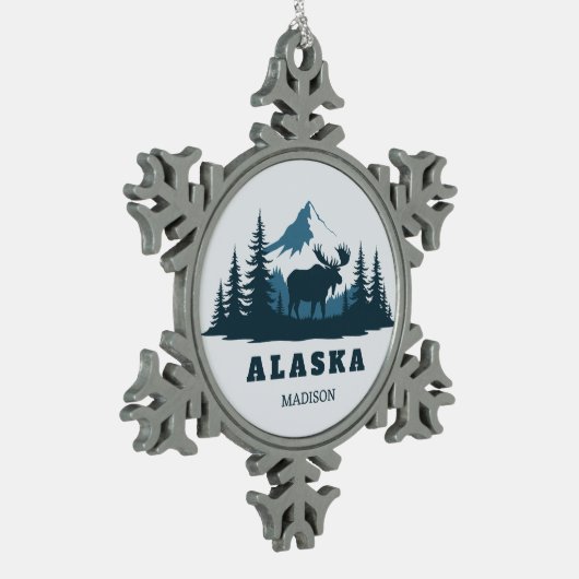Custom Name & Text ALASKA Tin Sneeuwvlok Ornament (Links)