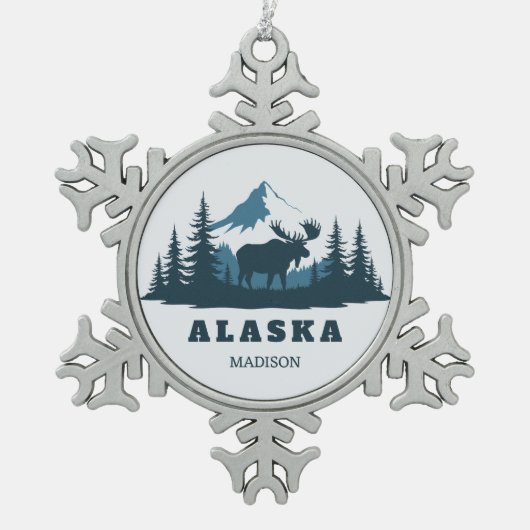 Custom Name & Text ALASKA Tin Sneeuwvlok Ornament (Voorkant)
