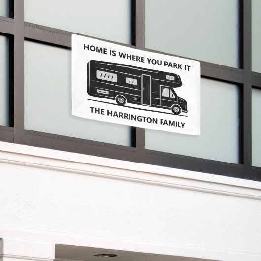 Custom name & text Camper Van Spandoek (Buitenkant Gebouw)