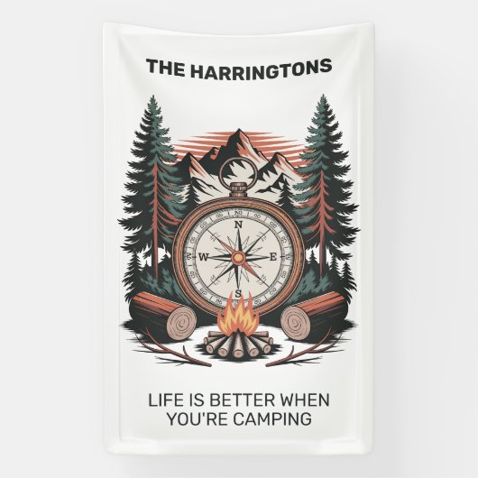 Custom Name & Text Camping Spandoek (Verticaal)