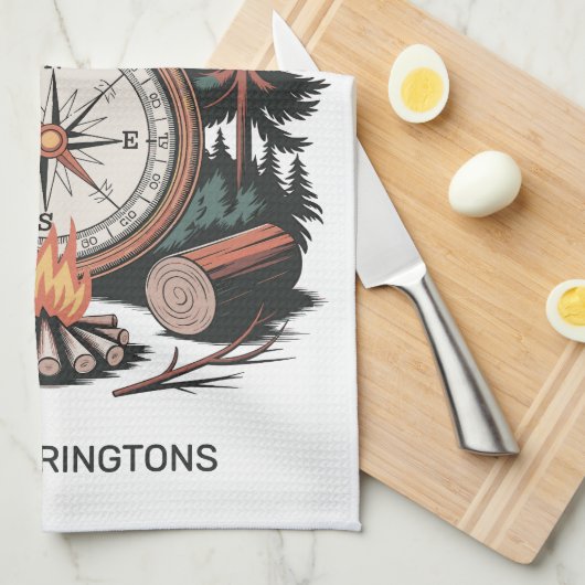 Custom Name & Text Camping Theedoek (Quarter Fold)