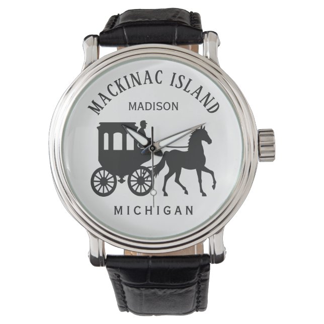 Custom Name, Text & Color Mackinac Island Horloge (Voorkant)