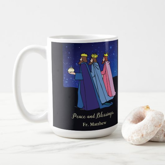Custom Name Title, Christmas Wishes Three Kings Koffiemok (Met donut)