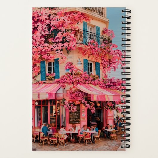 Custom Name/title Notebook – Pink Flower Café  Notitieboek (Achterkant)