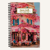 Custom Name/title Notebook – Pink Flower Café  Notitieboek (Voorkant)