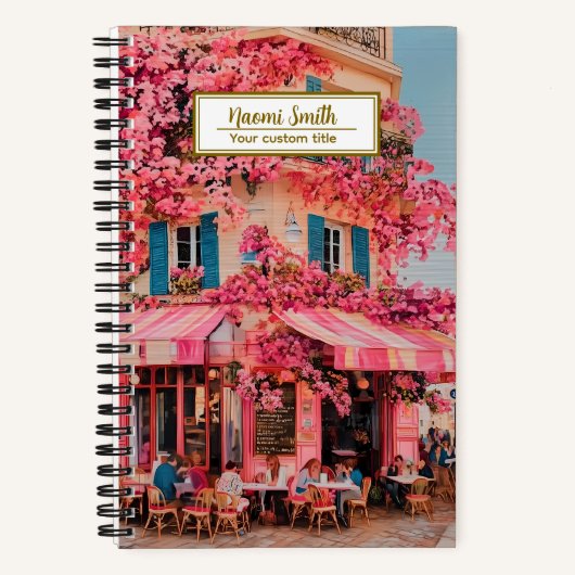 Custom Name/title Notebook – Pink Flower Café Notitieboek (Voorkant)