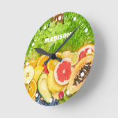 Custom Name Tropical Fruits Ronde Klok (Hoek)