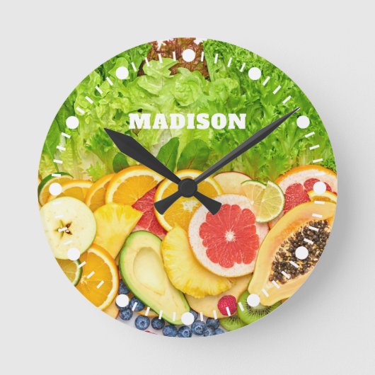 Custom Name Tropical Fruits Ronde Klok (Voorkant)