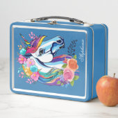 Custom Name Unicorn Lunchbox - Floral Metal (In situ)