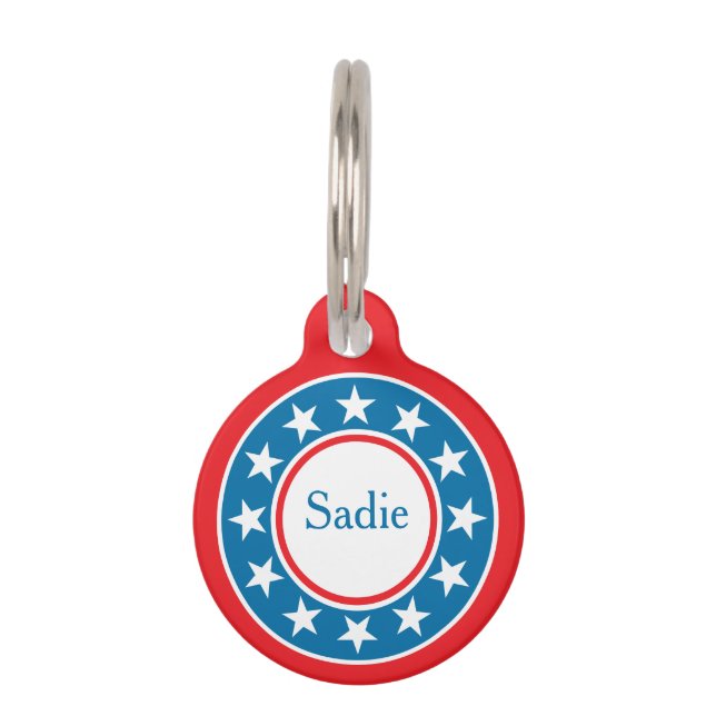Custom Name USA Flag Stars Stripes Pet ID Tag Huisdierpenning (Voorkant)