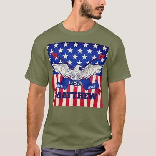 Custom Name USA Patriotic Eagle Semper Fidelis Men T-shirt (Voorkant)