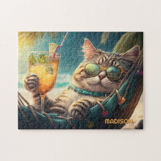 Custom Name Vacation Cat Legpuzzel (Horizontaal)