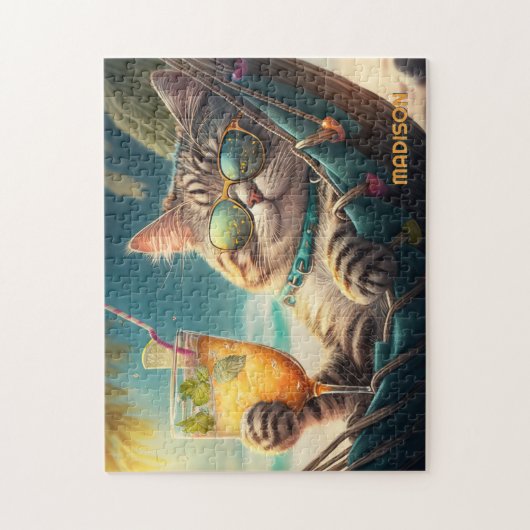 Custom Name Vacation Cat Legpuzzel (Verticaal)