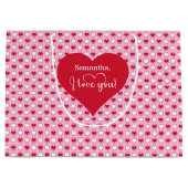 Custom Name Valentine Bag With I Love You Hearts Groot Cadeauzakje (Voorkant)