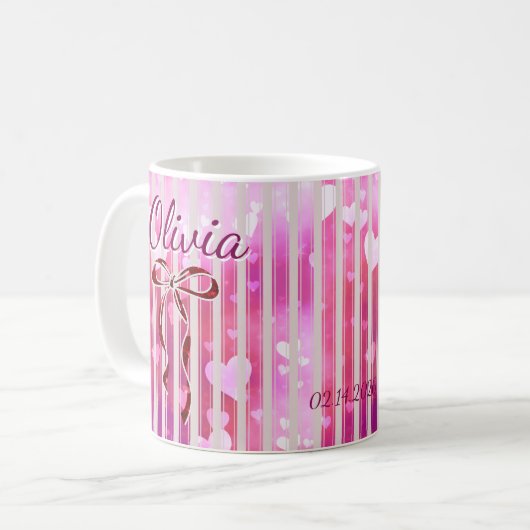 Custom Name Valentine Mug | Personalized Pink Hear Koffiemok (Voorkant links)