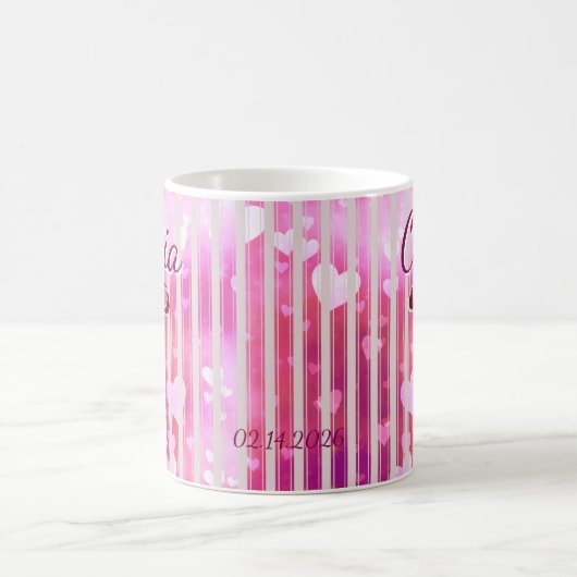 Custom Name Valentine Mug | Personalized Pink Hear Koffiemok (Center)