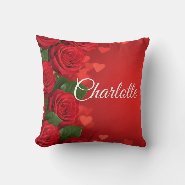  Custom Name Valentine red rose romantic Kussen (Voorkant)
