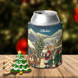 Custom Name Vintage Christmas Illustration Blikjeskoeler