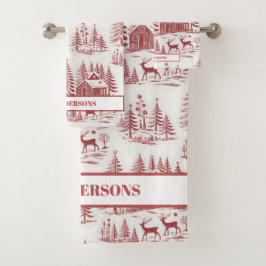 Custom Name Vintage Illustration Reindeer Winter Bad Handdoek