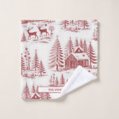 Custom Name Vintage Illustration Reindeer Winter Bad Handdoek (Wasdoekje)