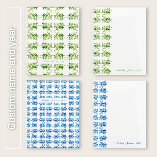 Custom Name Watercolor Blue Floral Planner