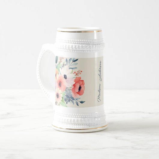 Custom Name Watercolor Floral Anemone Bierpul (Voorkant links)