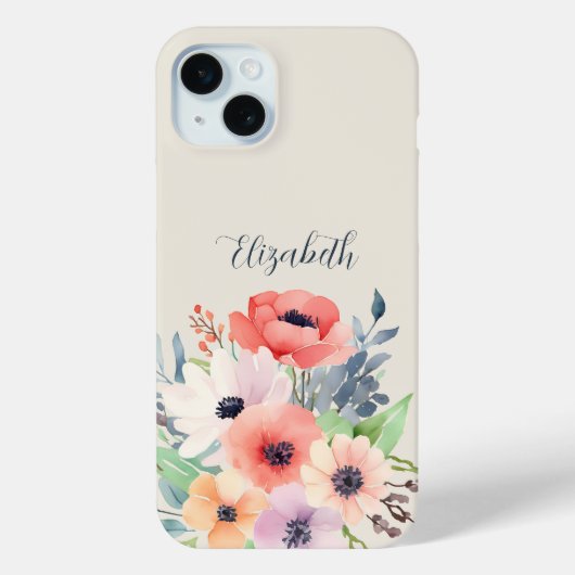 Custom Name Watercolor Floral Anemone Case-Mate iPhone Case (Achterkant)