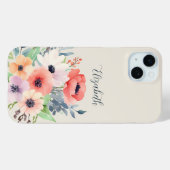 Custom Name Watercolor Floral Anemone Case-Mate iPhone Case (Achterkant (horizontaal))