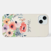 Custom Name Watercolor Floral Anemone iPhone Hoesje (Achterkant horizontaal)