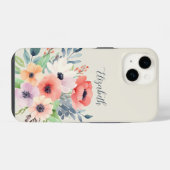 Custom Name Watercolor Floral Anemone iPhone Hoesje (Achterkant horizontaal)
